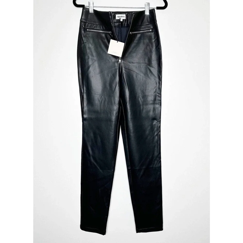 NWT Revolve Superdown Adonia Faux Leather Pants Zipper Fly Womens Black Size S - Picture 5 of 8